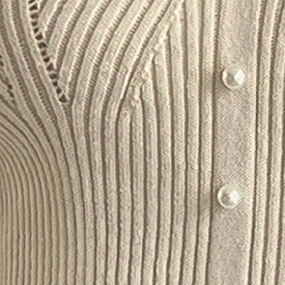 Beige Casual Women's Lace Patchwork V-Neck Fitted Knit Sweater - Picture 3 of 8